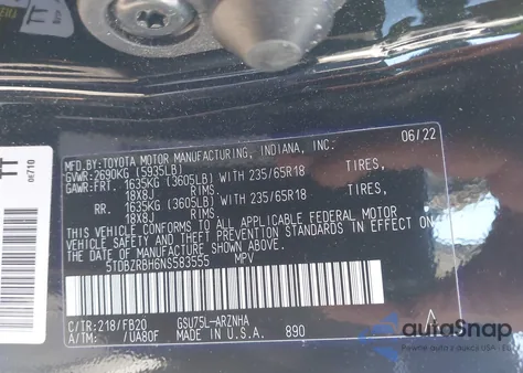 2022 Toyota Highlander Le from USA, damaged, VIN 5TDBZRBH6NS583555